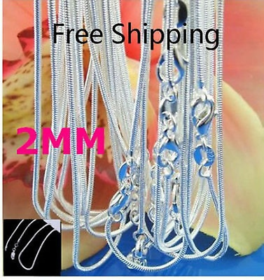#ad 5pcs Fashion Silver 925 2MM Snake Chain Necklace for EUR Bead Pendant jewelry