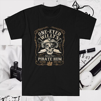 #ad One Eyed Willy#x27;s Goon Cove Pirates Rum Logo Men#x27;s Black T Shirt Size S to 5XL