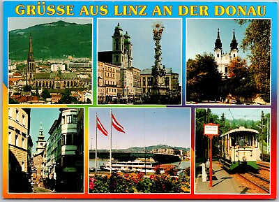 #ad Postcard: Greetings from Linz Austria Mariendom Hauptplatz Pöstlingberg A84