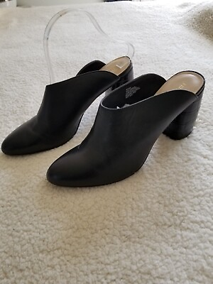 #ad #ad Nine West Shoes BlackLeather Croc Embossed Block Heel Mule Slide Women#x27;s 9.5M