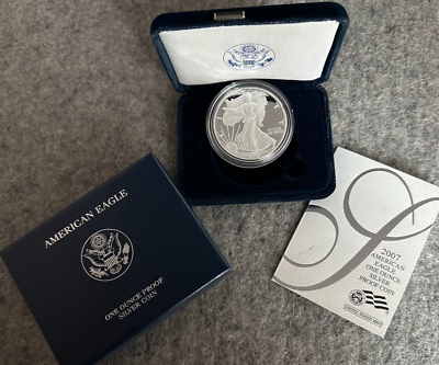 #ad 2007 W American Eagle Silver Proof Dollar in Original US Mint Box with COA
