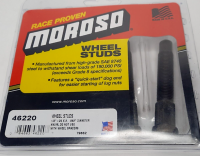 #ad Moroso Wheel Lug Studs 46220 Press In 1 2quot; 20 RH 3.000quot; Black 5pcs