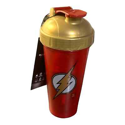#ad Shaker Bottle 24 ozs Justice League Movie Series Flash Logo Red Gold Straw NWT