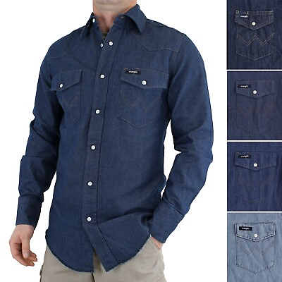 #ad #ad Wrangler Men#x27;s Barstow Western Shirt 2 Pocket 100% Cotton Snap Up Serge Hemline