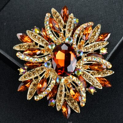 #ad Luxury Large Size Colorful Crystal Brooch Pearl Brooches Pin Women Clothing