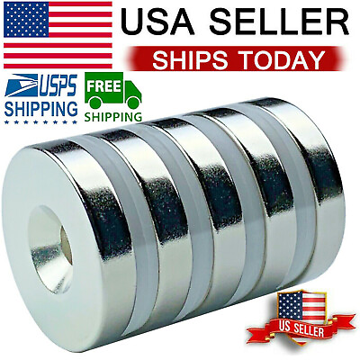 #ad 5 Pack Thicker Strong Magnets Countersunk Ring 1 Inch Large Rare Earth Neodymium