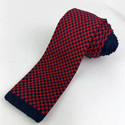 #ad Elegance Mens Tie Knit Square Tip Red and Blue Check Necktie