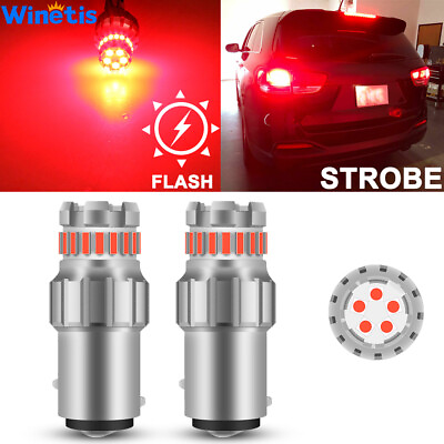 #ad 2X 1157 LED Strobe Flashing Brake Stop Bulbs Tail Blinking Light Safety Warning