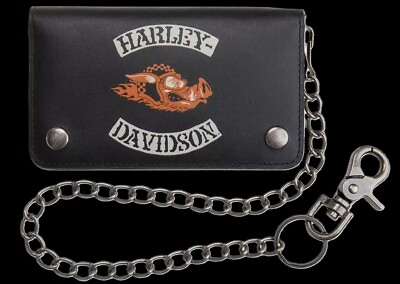 #ad HARLEY DAVIDSON Hog Wild Biker Wallet with Chain Black Leather