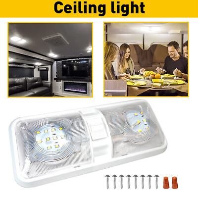 #ad Universal LED Car Vehicle Interior DOUBLE Light Dome Roof Ceiling Lamp White 12V