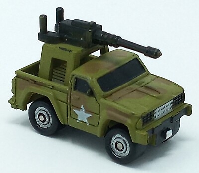 #ad Micro Machines Funrise 1988 Green Camo Army Truck w Mounted Gun