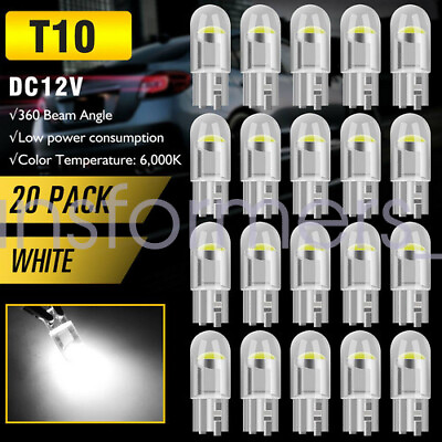 #ad #ad 20 X T10 194 168 W5W 2825 COB LED License Plate Interior Light Bulbs 6000K White