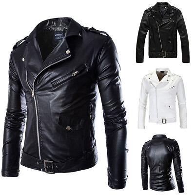 #ad Mens Dauntless Convertible Motorcycle Biker Genuine Leather Jacket Slim Casual