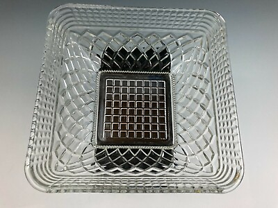 #ad Vintage Federal Glass Diamond Lattice Clear 7 inch Square Bowl Pressed Glass