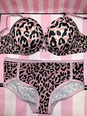 #ad Victorias Secret PINK Bra Super Push 36B Small Pink Cheetah