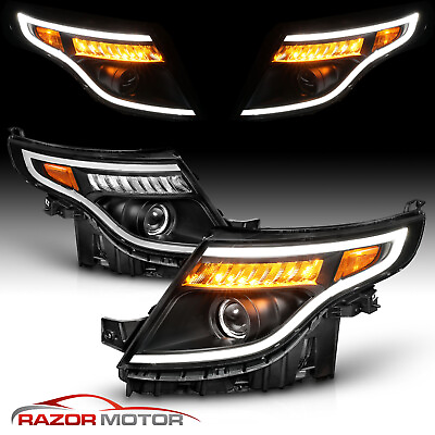 #ad 2011 2015 For Ford Explorer LED Running Light Black Headlights
