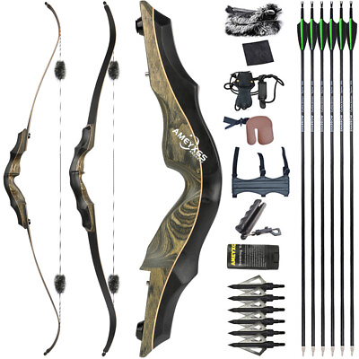 #ad 62quot; Takedown Recurve Bow 20 60lbs Limbs Archery American Hunting Target Shooting