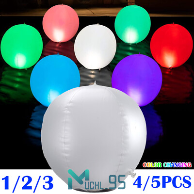 #ad Color Changing Floating Ball Pool Light Solar Powered 5 Pack 14 Inch Inflatable