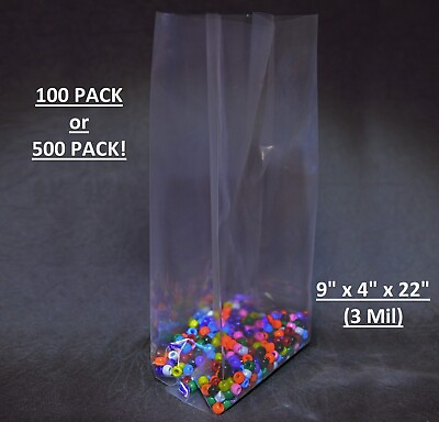 #ad 100 OR 500 Pack Gusseted Poly Bags 3 Mil 9x4x22quot; Clear Plastic Case Retail HR