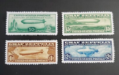 #ad US Stamps Sc #C13 C14 C15 amp; C18 Graf Zeppelin Air Mail Stamp Replica Set