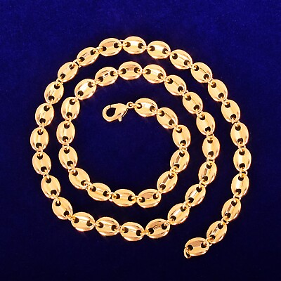 #ad 7MM Real Gold Plated 3AAA Solid Coffe Bean Hip Hop Ice Out Cuban Chain Necklace