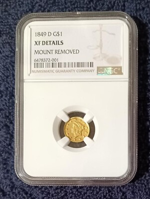 #ad 1849 D Type 1 gold Dollar Dahlonega Mint NGC XF Details