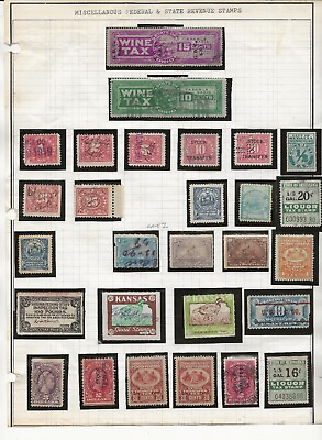US Federal and State Revenue Stamps on a page