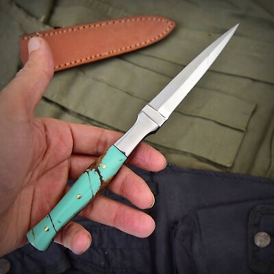 #ad Toothpick Dagger Handmade D2 steel Dagger Hunting double edged boot knife EDC 9”