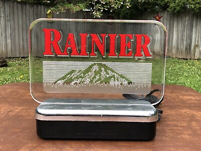 #ad Vintage 1980#x27;s Rainier Beer Lighted Back Bar Countertop Sign Mountain Washington