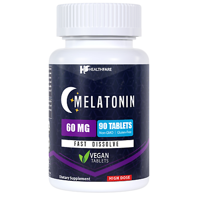 #ad Healthfare Melatonin 60mg 90 Tab Ultra Strength Fast Dissolve Vegan Formula
