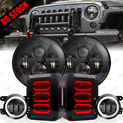 #ad For Jeep Wrangler JK Pair 7quot; Round LED Headlight Fog Light Back Light Combo Kit