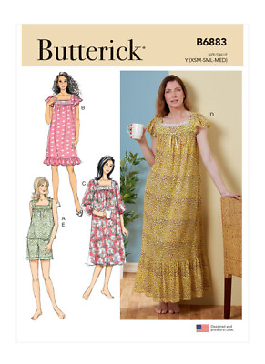 #ad #ad Butterick 6883 Sz 4 26 Nightgown Raglan Ruffle Gathered House Dress amp; PJ Pattern