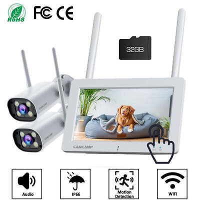 #ad Wireless Security Camera System With Monitor Home Outdoor 2K Wifi IP Camera32GB