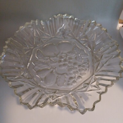 #ad VTG Federal Clear Glass Intaglio Pioneer Pattern Candy Nut Bowl Embossed Fruits