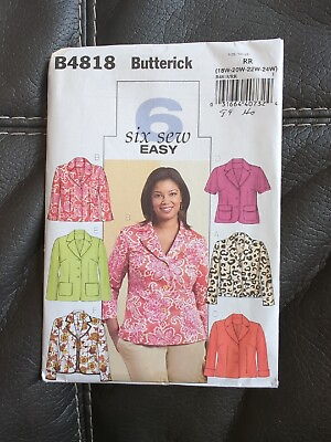 #ad Jacket Women#x27;s Size 18w To 24w Butterick 4818 Six Sew Easy Blazer Jacket Pattern
