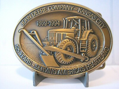 #ad John Deere 7800 Tractor Brass Belt Buckle Kansas City Branch 125th Anniv 1994 LE