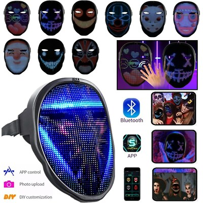 #ad LED Programmable Changing Full Face Mask Bluetooth App Control Halloween Cosplay