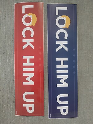 #ad Anti TRUMP Bumper Sticker Union Printed quot;LOCK HIM UP.quot; 7quot;x2quot; SET OF 2