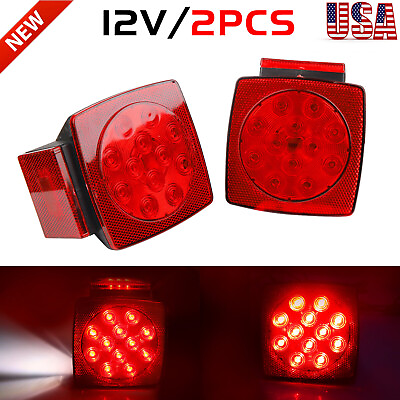 #ad #ad 1 Pair Rear LED Submersible Square Trailer Tail Lights Kit Boat Truck Waterproof