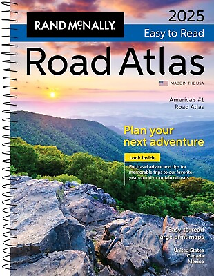 #ad Rand McNally Road Atlas 2025: United States Canada..Large Print Maps Spiral bou