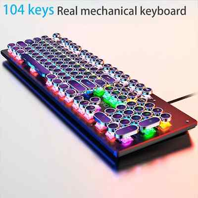 #ad Retro Punk Mechanical Keyboard Blue Black Brown Switch 104 Keys USB Wired Gaming