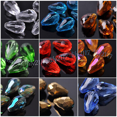 #ad Wholesale 30Pcs 8x12mm Teardrop Faceted Crystal Glass Loose Crafts Beads For DIY