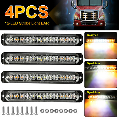 #ad 4X 12 LED Strobe Light Bar Car Truck Flashing Warning Hazard Beacon Amber White