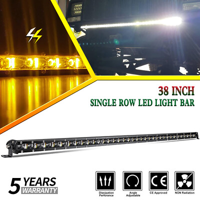 #ad 38quot; Ultra thin Dual Color LED Light Bar Amber White Strobe Flash Driving Work