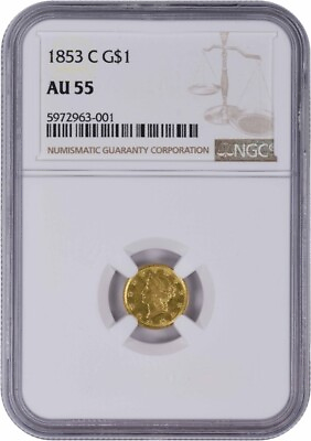 #ad 1853 C $1 Gold Type 1 AU55 NGC