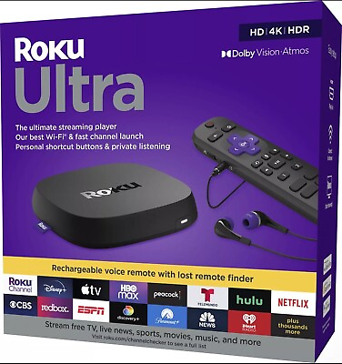#ad Roku Ultra 4K UHD Streaming Media Player with Voice Remote Pro Open Box