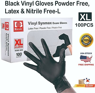 #ad 100 Black Vinyl Gloves Latex amp; Nitrile Free XL
