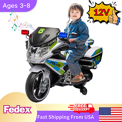 #ad 12V Electric Motorcycle Kids Ride On Police Motorcycle for Toddler Boys Girls