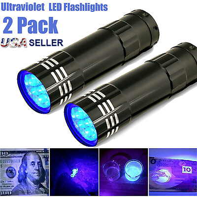 #ad 2X UV LED Flashlight Ultra Violet Blacklight Light Tactical Inspection Torch 395
