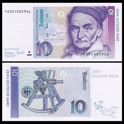 #ad Germany Federal Republic 10 Mark 1993 P 38cGauss Banknotes UNC